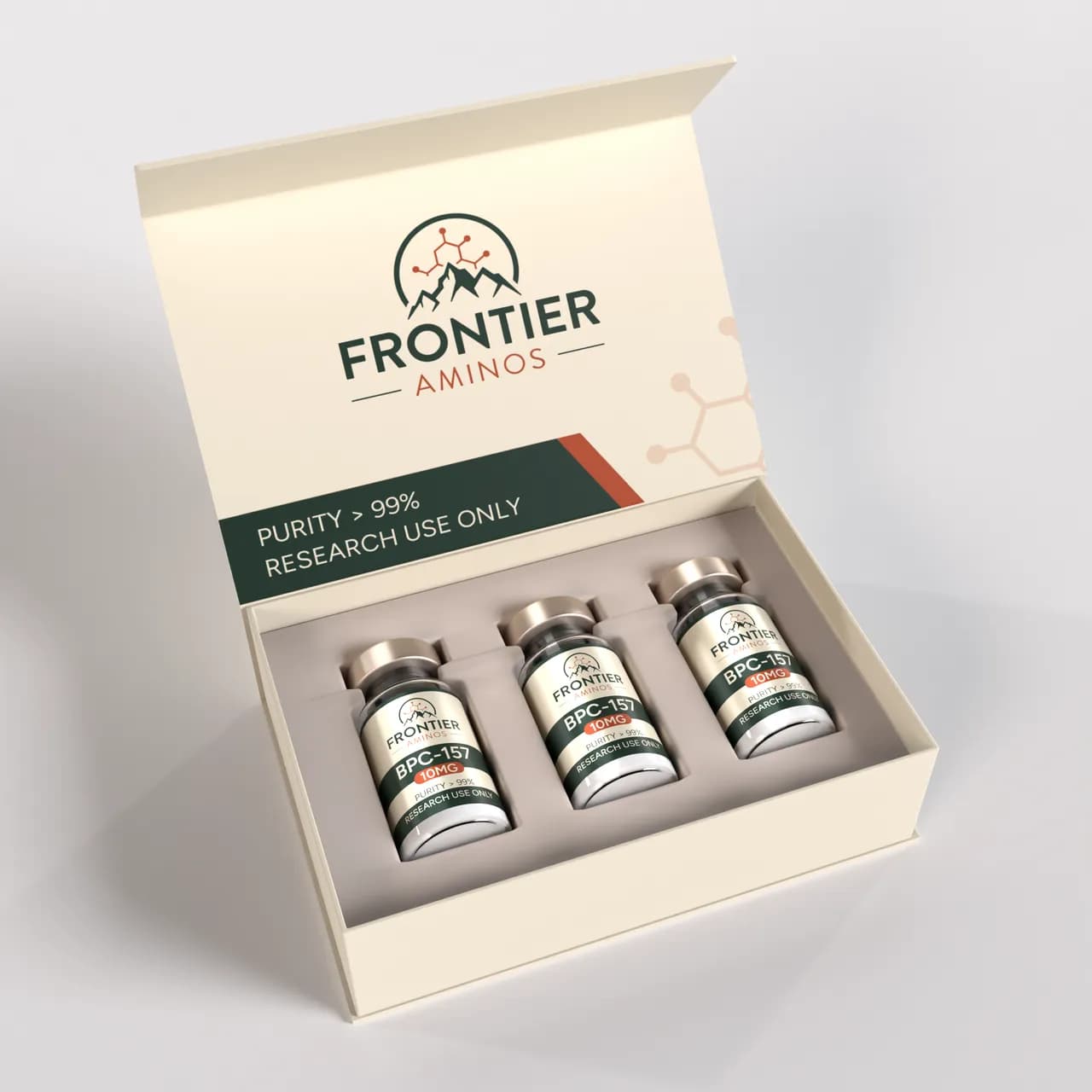 Frontier Aminos three-vial magnetic box — supplied render