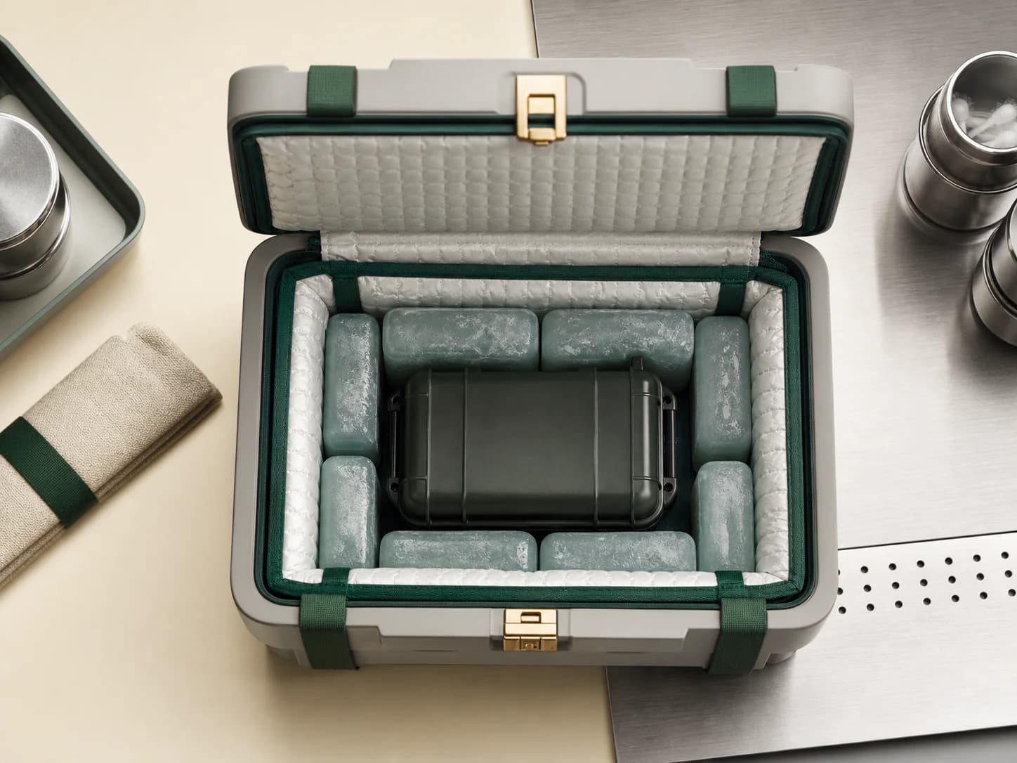 Insulated cold-chain container with fitted thermal packs